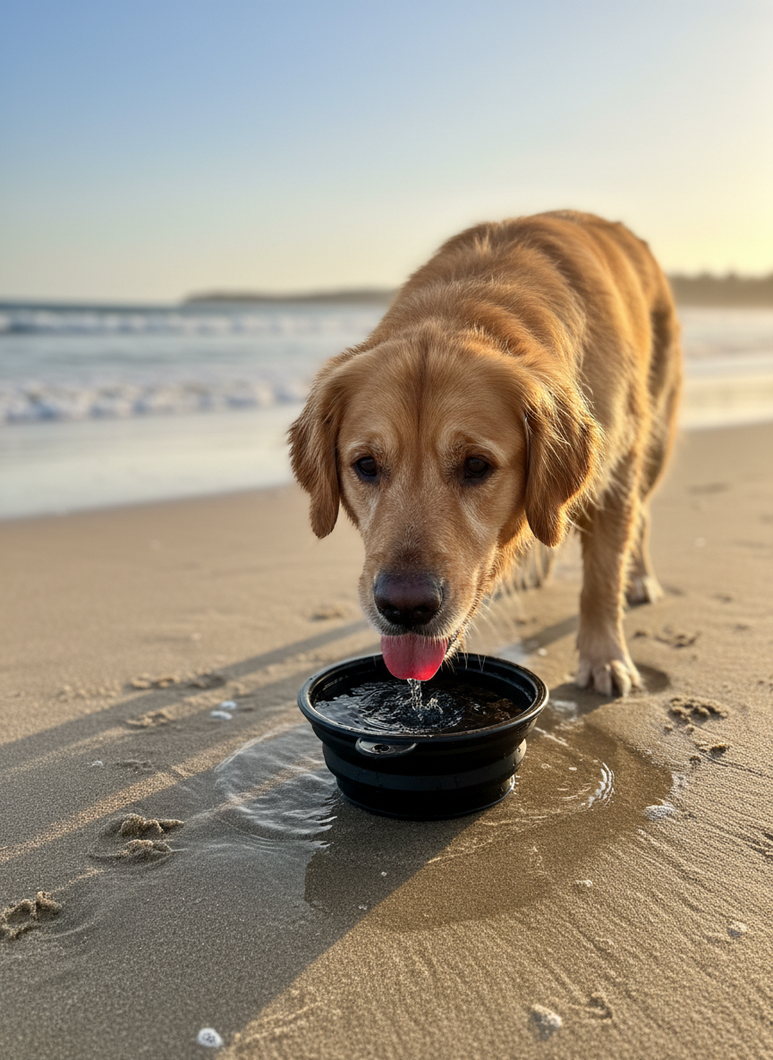 Authentic Dog with Foldable Bowl Lifestyle Photo